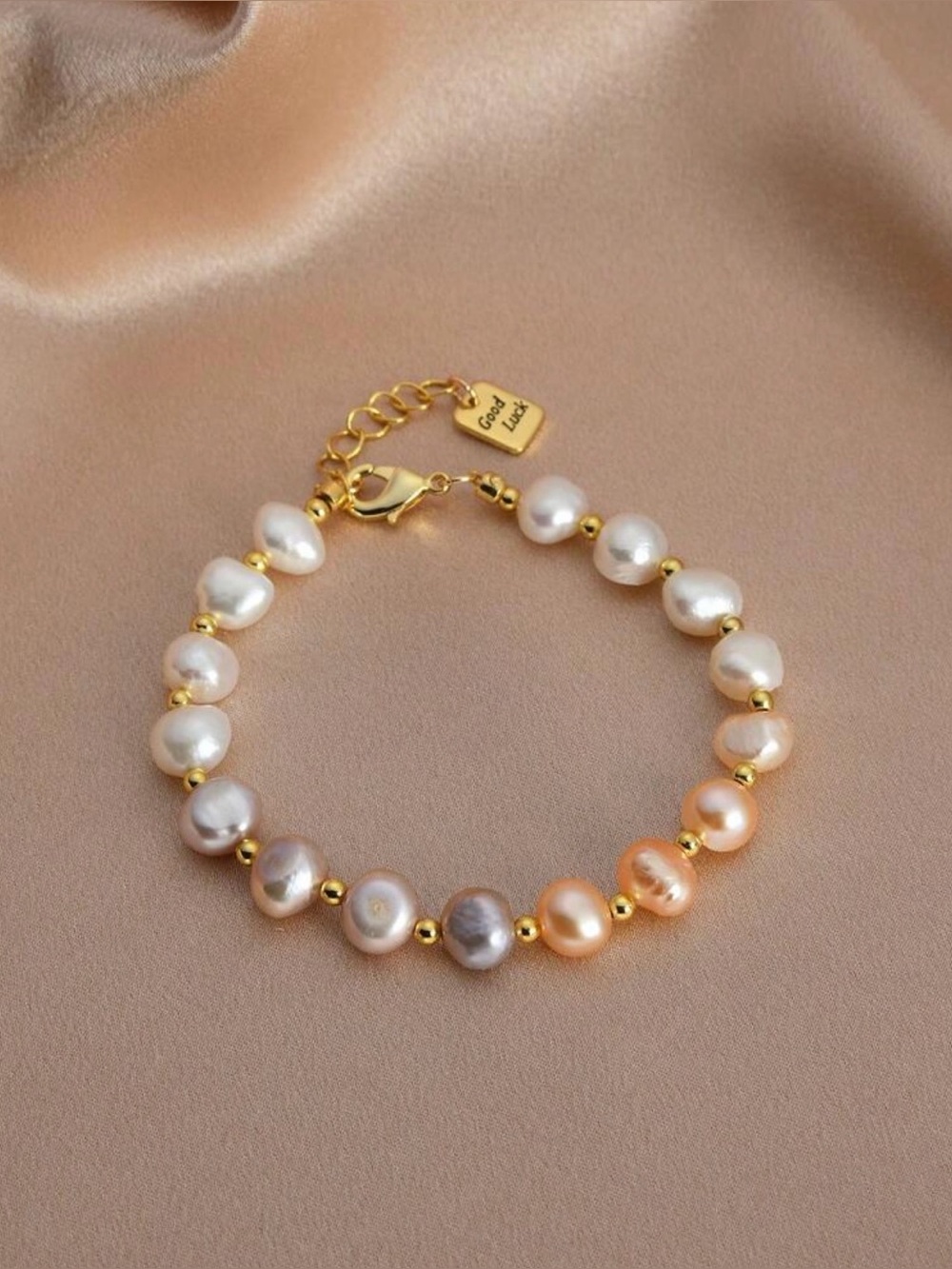 Freshwater Pearl Bracelet with Gold Accents - Multicolor NEW